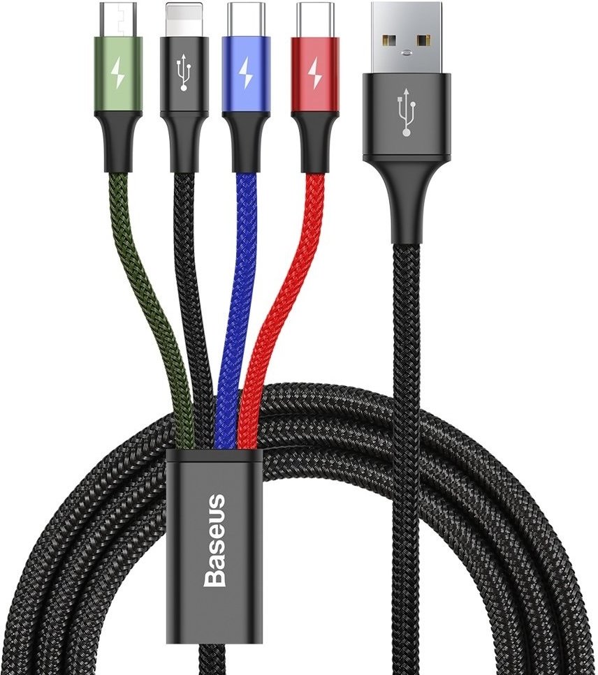Кабель Baseus USB 2.0 (M), USB TypeC (M), micro-USB 2.0 (M), Lightning (M), 1.2 м, черный