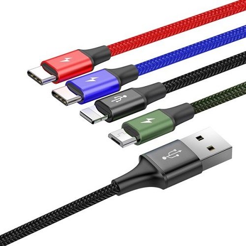 Кабель Baseus USB 2.0 (M), USB TypeC (M), micro-USB 2.0 (M), Lightning (M), 1.2 м, черный купить,0
