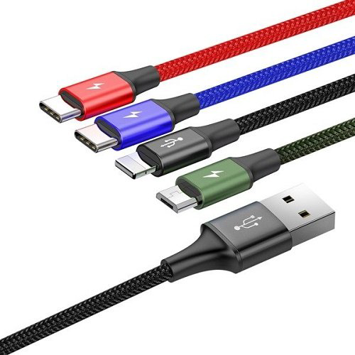 Кабель Baseus USB 2.0 (M), USB TypeC (M), micro-USB 2.0 (M), Lightning (M), 1.2 м, черный купить,NaN