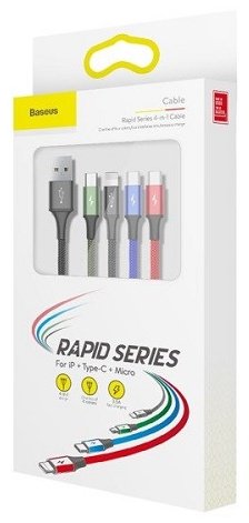 Кабель Baseus USB 2.0 (M), USB TypeC (M), micro-USB 2.0 (M), Lightning (M), 1.2 м, черный купить,0