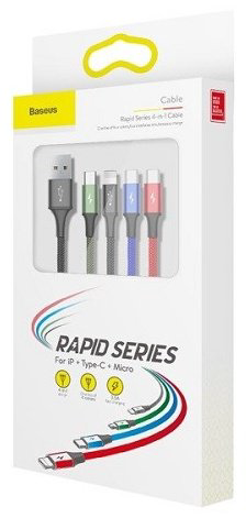 Кабель Baseus USB 2.0 (M), USB TypeC (M), micro-USB 2.0 (M), Lightning (M), 1.2 м, черный купить,NaN