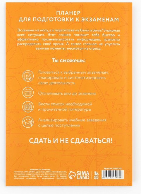 Планер ArtFox Кот, A5, 60 л, мультиколор купить,NaN