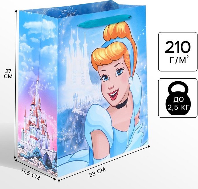 Подарочный пакет Принцессы: Золушка Disney 1 шт бумага 23х27 см купить,NaN