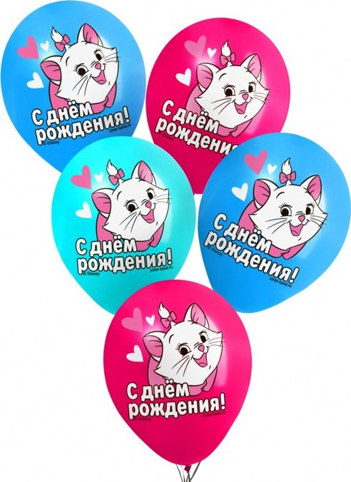 Набор воздушных шаров Disney Кошечка Мари 5 шт, голубой, золотистый купить,NaN