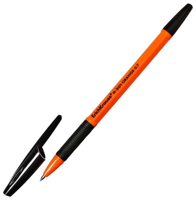 Ручка шариковая Erich Krause R-301 Orange Stick & Grip 5 шт, 0.7 мм, цвет чернил черный купить,NaN