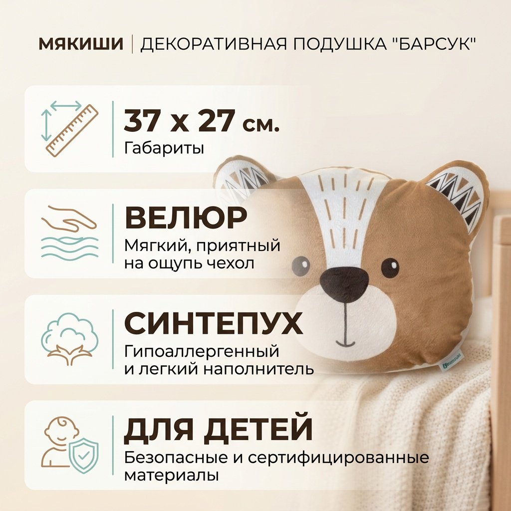 Подушка декоративная Крошка Я 37x27 см, Мишка 2769821 купить,NaN