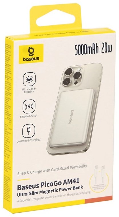 Внешний аккумулятор Baseus PicoGo AM41 Ultra-Slim P1007680C853-00 5000 мАч 20 Вт серебристый