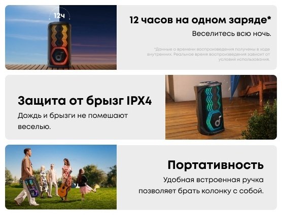 Портативная колонка Soundcore Rave 3S черный - ForteMarket Портативная колонка Soundcore Rave 3S черный купить,179990