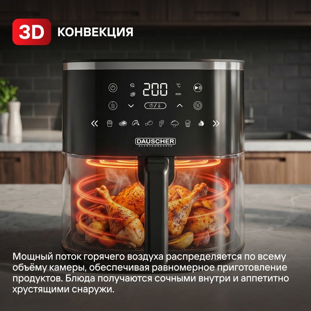 Аэрогриль DAUSCHER DFT-0003AGS 5.7 л черный купить,NaN