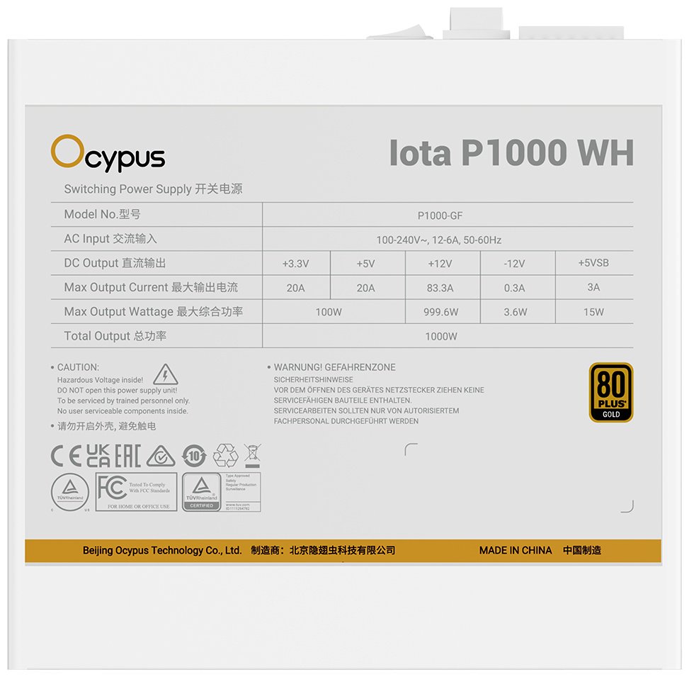 Блок питания Ocypus Iota P1000 WH 1000W 1000 Вт