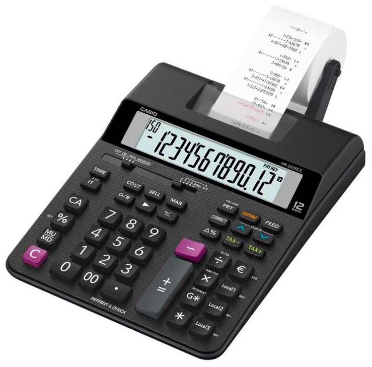 CASIO CASIO HR-200RCE-W-EC, 12-разрядный, черный купить,NaN