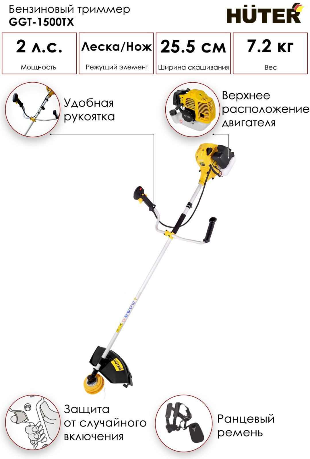 Триммер бензиновый Huter GGT-1500TX, леска и нож купить,NaN