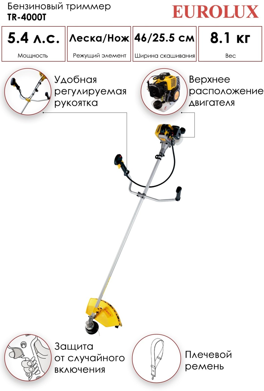 Триммер бензиновый Eurolux TR-4000T, леска и нож - ForteMarket Триммер бензиновый Eurolux TR-4000T, леска и нож купить,0
