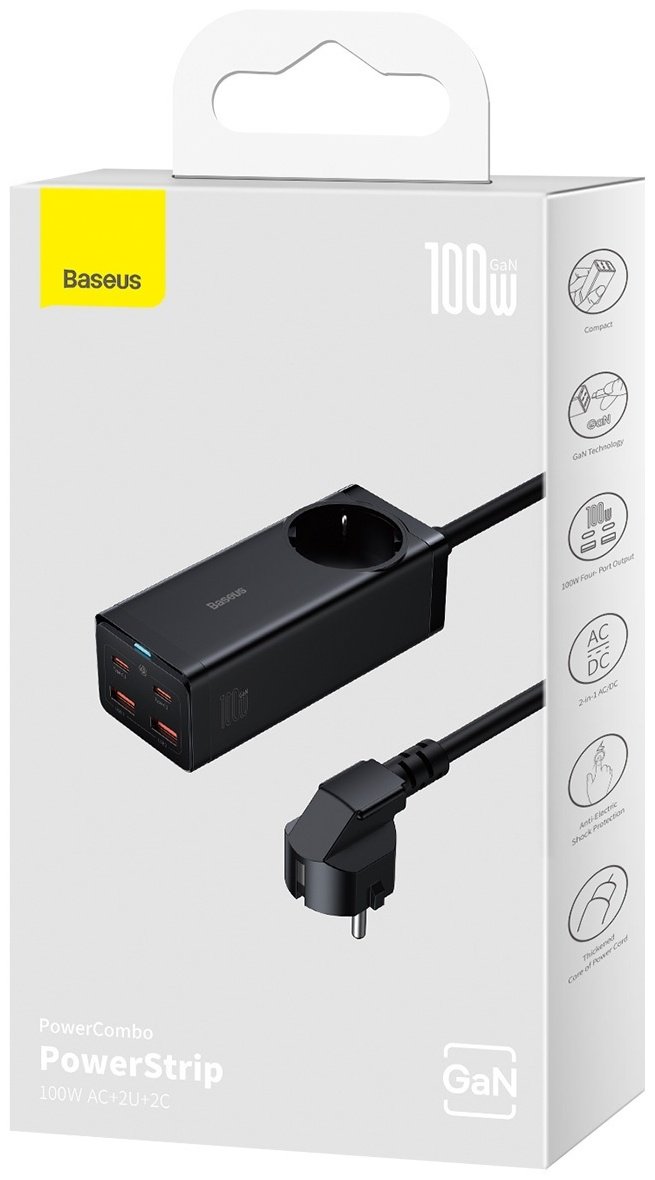 Зарядное устройство Baseus GaN3 Pro Desktop Powerstrip AC&#43;2U&#43;2C 100W USB Type-C, USB черный купить,0