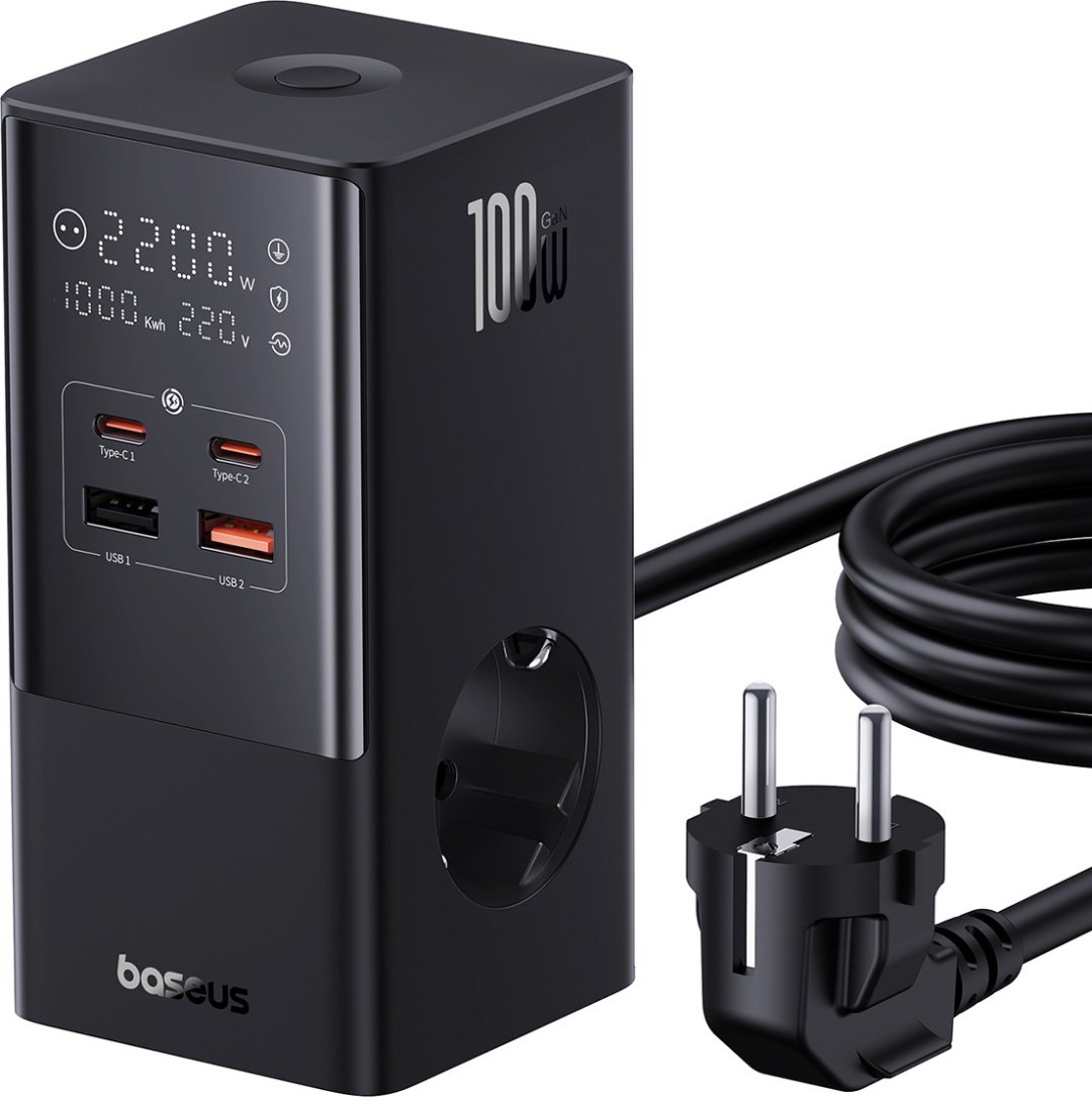 Зарядное устройство Baseus GaN5Pro PowerCombo Tower 2AC&#43;2U&#43;2C 100W черный