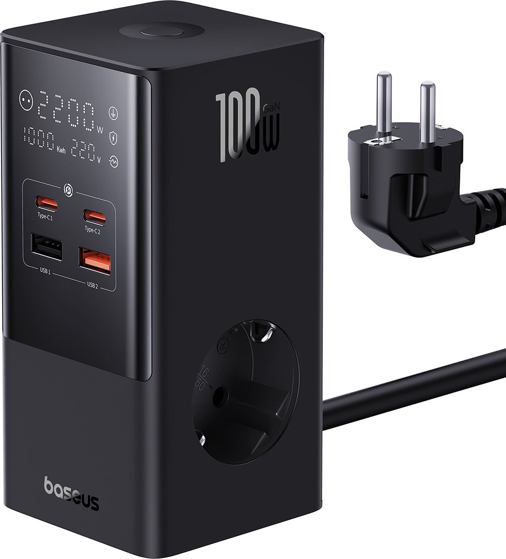 Зарядное устройство Baseus GaN5Pro PowerCombo Tower 2AC&#43;2U&#43;2C 100W черный купить,0