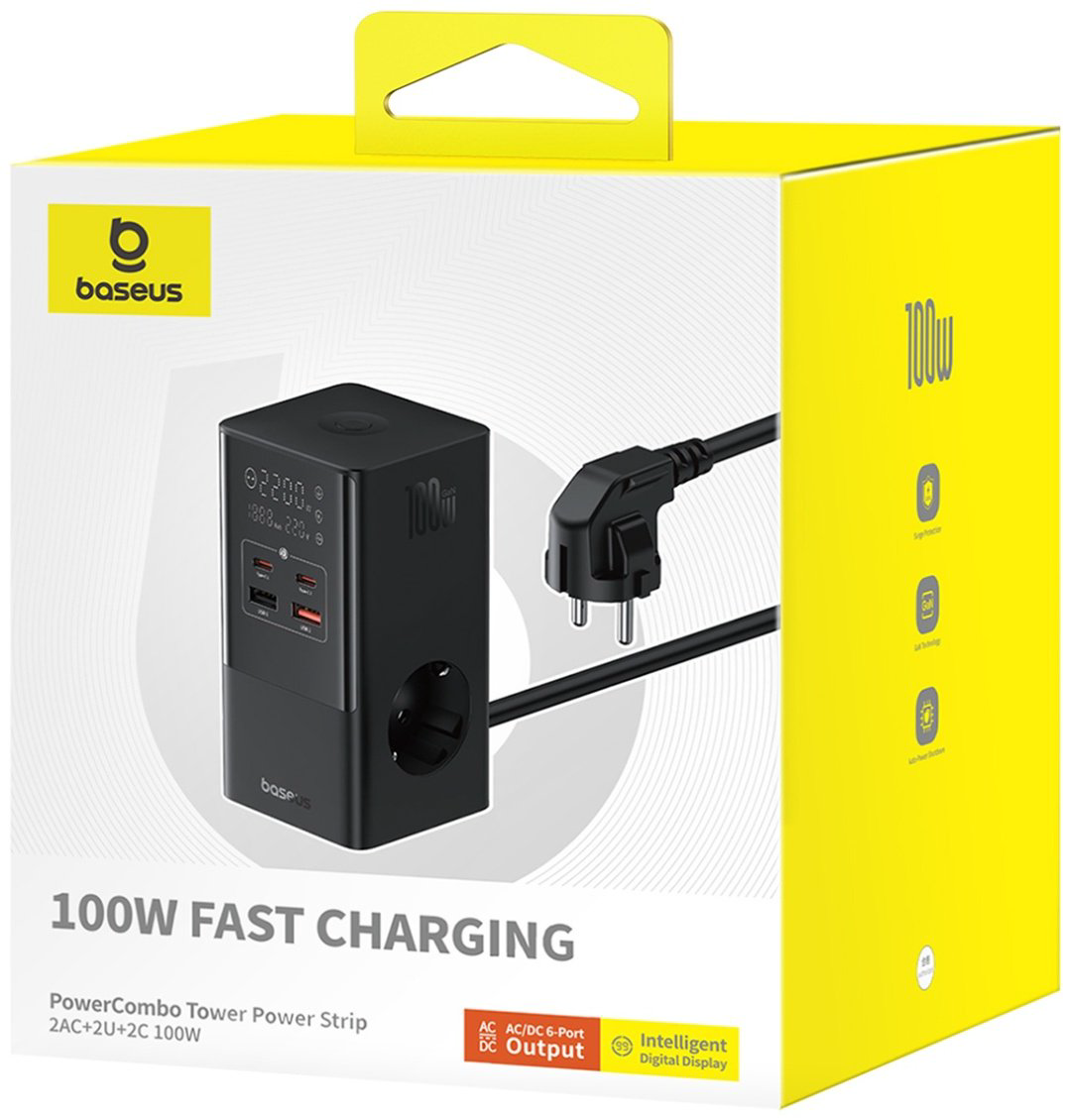 Зарядное устройство Baseus GaN5Pro PowerCombo Tower 2AC+2U+2C 100W черный купить,NaN
