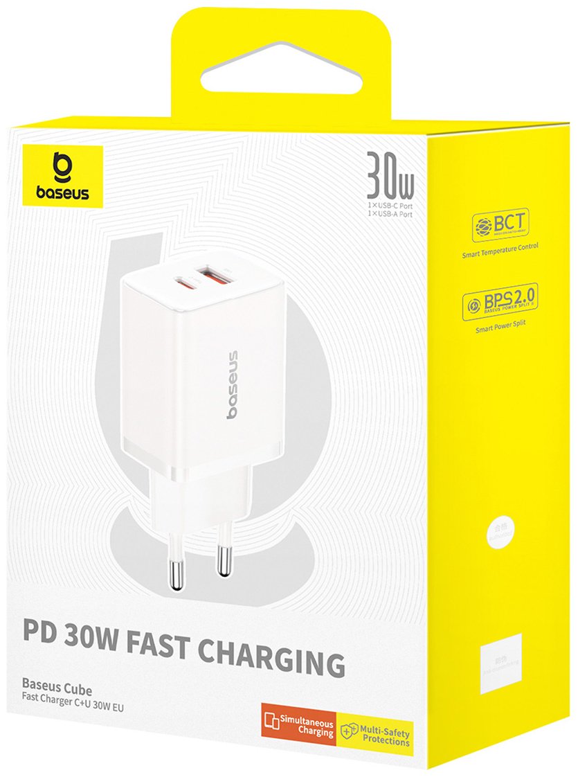 Зарядное устройство Baseus Cube GaN5 C+U 30W USB Type-C, USB белый - ForteMarket Зарядное устройство Baseus Cube GaN5 C+U 30W USB Type-C, USB белый купить,0