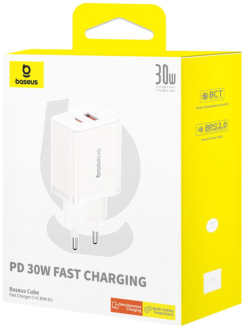 Зарядное устройство Baseus Cube GaN5 C+U 30W USB Type-C, USB белый купить,NaN