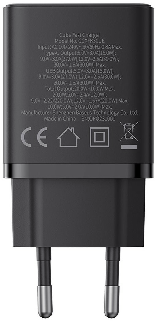 Зарядное устройство Baseus Cube GaN5 C+U 30W USB Type-C, USB черный купить,NaN