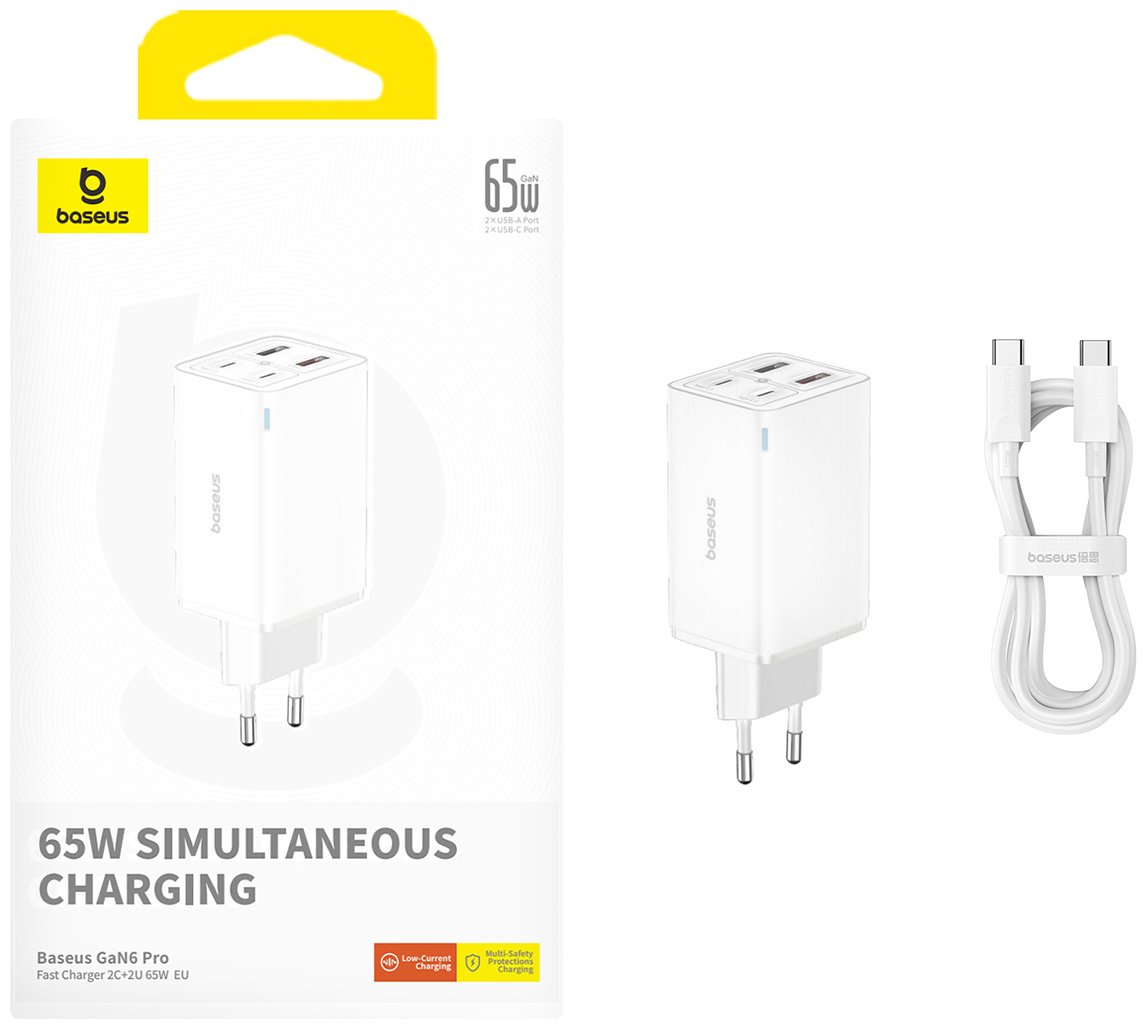 Зарядное устройство Baseus GaN6 Pro 2C&#43;2U 65W USB Type-C, USB белый купить,0