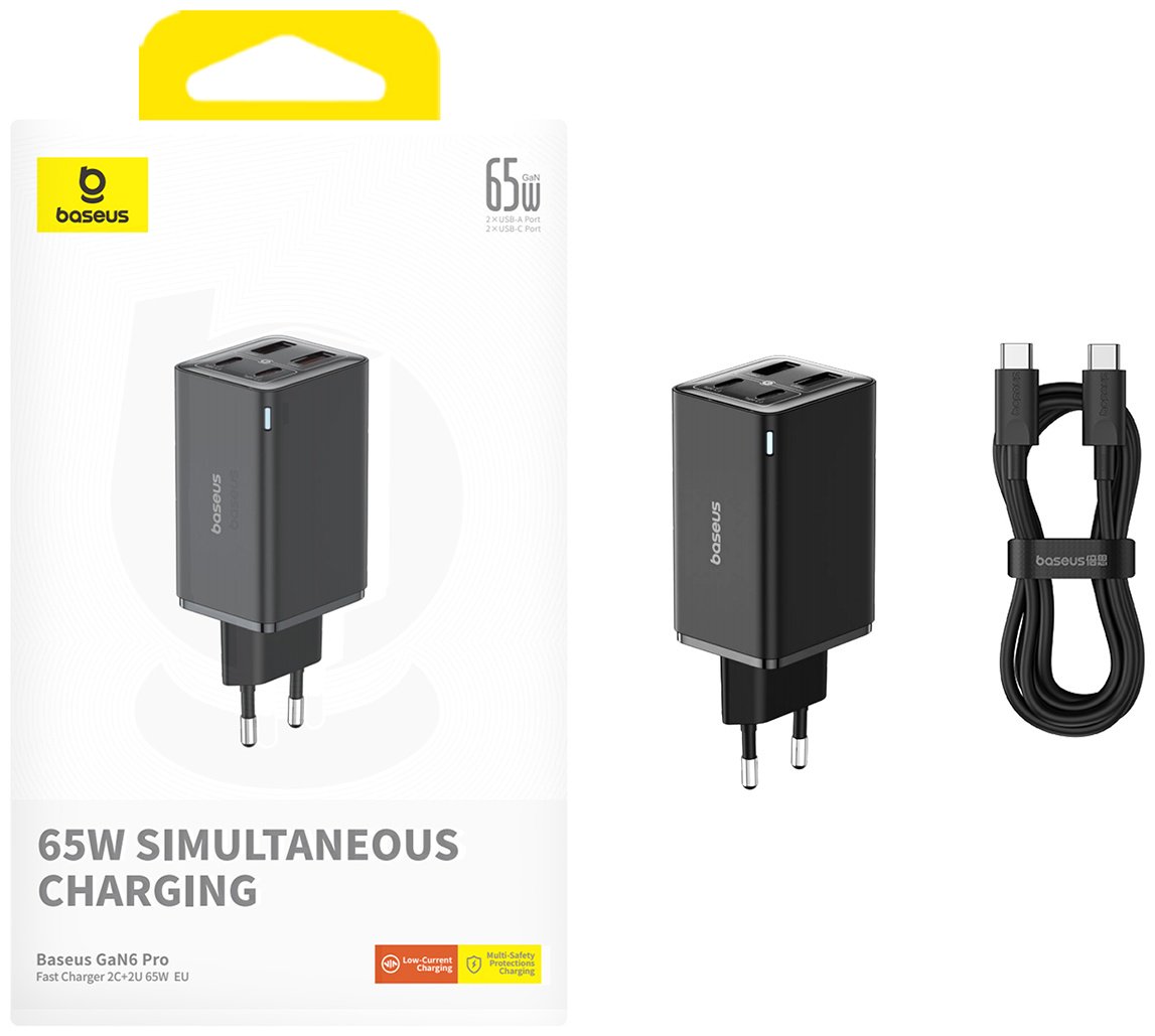 Зарядное устройство Baseus GaN6 Pro 2C+2U 65W USB Type-C, USB черный - ForteMarket Зарядное устройство Baseus GaN6 Pro 2C+2U 65W USB Type-C, USB черный купить,0