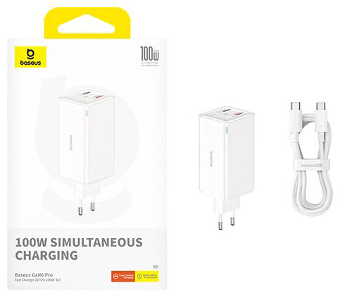 Зарядное устройство Baseus Gan6 Pro USB, USB Type-C белый купить,NaN