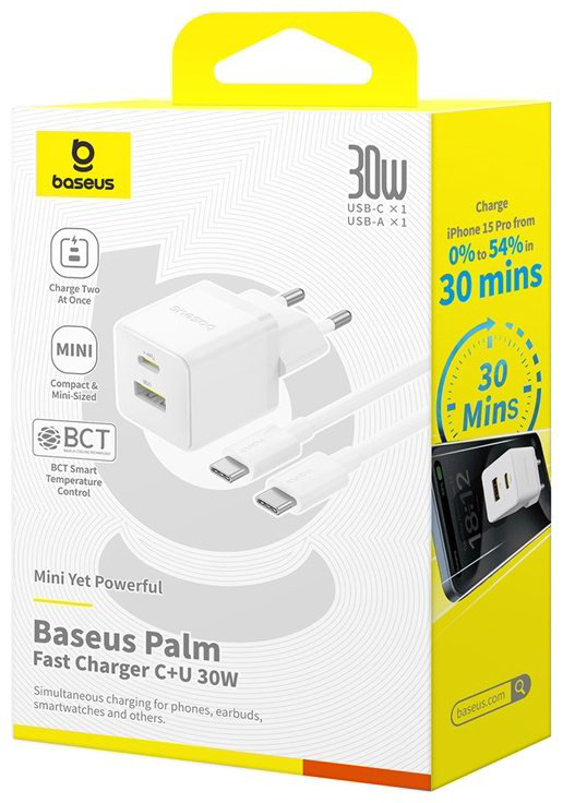 Зарядное устройство Baseus Palm USB Type-C, USB белый купить,NaN