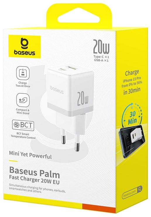 Зарядное устройство Baseus Palm USB Type-C, USB белый купить,5490