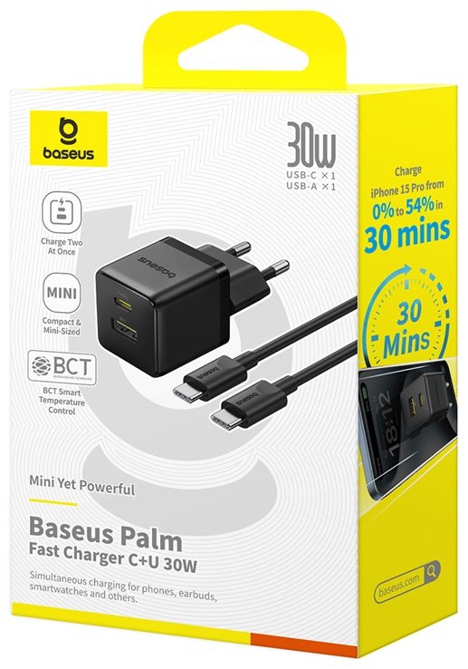 Зарядное устройство Baseus Palm USB Type-C, USB черный купить,NaN