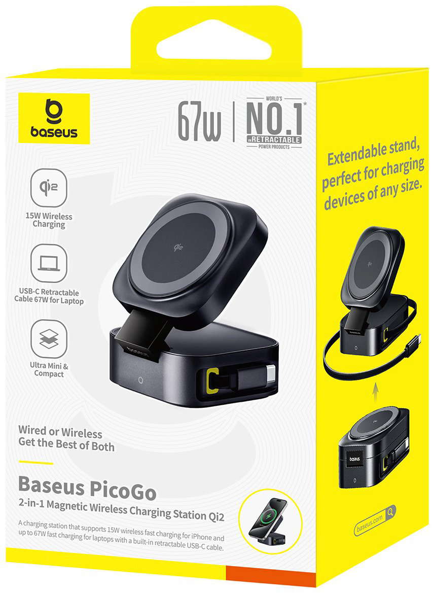 Зарядное устройство Baseus PicoGo 2-in-1 Qi2 15W + USB-C 67W USB Type-C черный купить,NaN