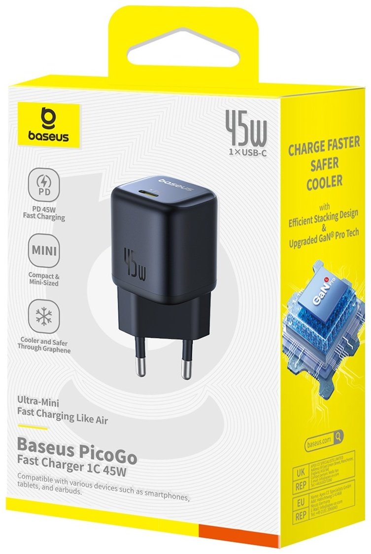 Зарядное устройство Baseus PicoGo GaN6 Pro 1C 45W USB Type-C черный купить,0