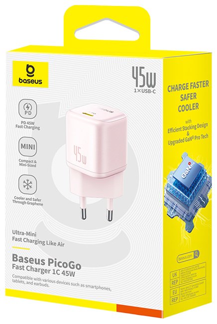 Зарядное устройство Baseus PicoGo USB Type-C розовый - ForteMarket Зарядное устройство Baseus PicoGo USB Type-C розовый купить,0
