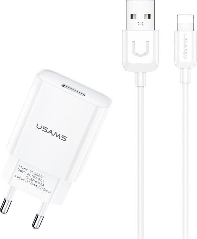 Зарядное устройство Usams T21 Lightning Lightning, USB белый