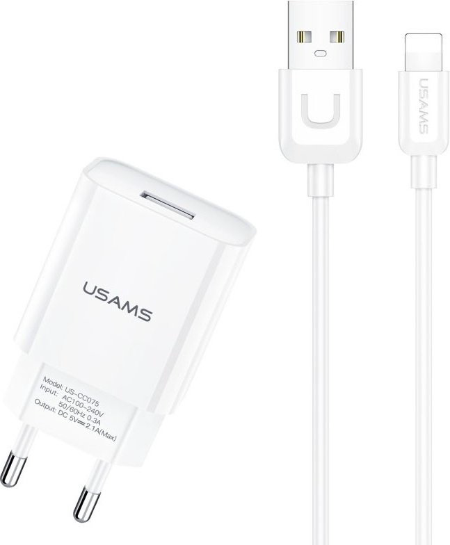 Зарядное устройство Usams T21 Lightning Lightning, USB белый купить,NaN
