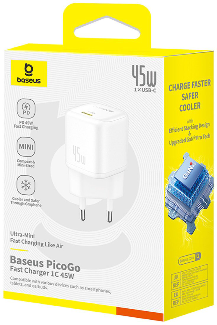 Зарядное устройство Baseus PicoGo GaN6 Pro 1C 45W USB Type-C белый купить,NaN