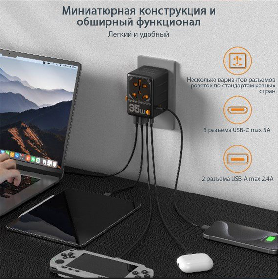 Зарядное устройство TS-WTA02 USB, USB Type-C черный купить,NaN