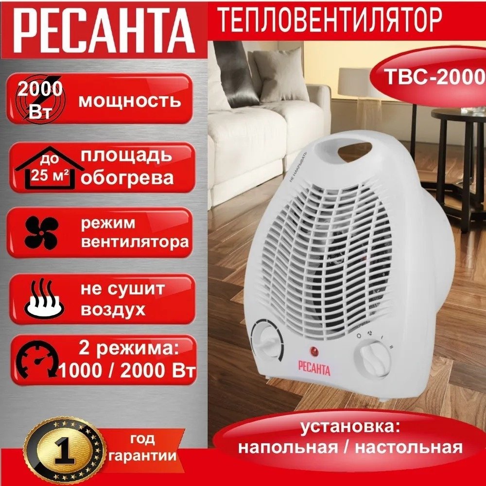 Тепловентилятор Ресанта ТВС-2000 белый - ForteMarket Тепловентилятор Ресанта ТВС-2000 белый купить,0
