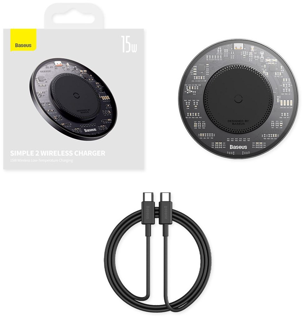 Зарядное устройство Baseus Simple 2 Qi 15W USB Type-C черный купить,NaN