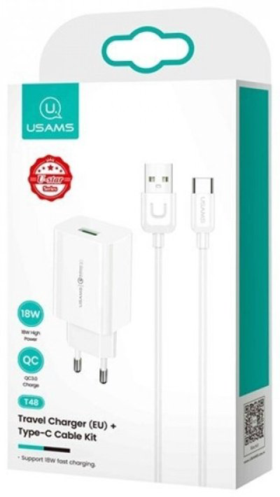 Зарядное устройство Usams T48 USB Type-C, USB белый купить,4690
