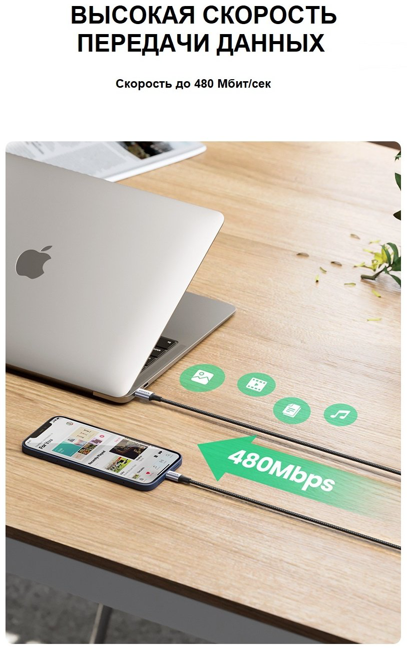 Кабель Ugreen USB Type-C - 8 pin 1.5 м 60760 купить,NaN
