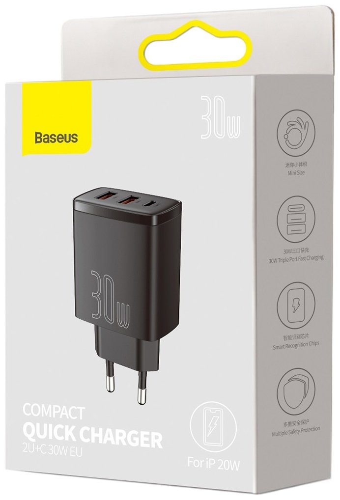 Зарядное устройство Baseus Compact 2U+C CCXJ-E01 черный - ForteMarket Зарядное устройство Baseus Compact 2U+C CCXJ-E01 черный купить,0