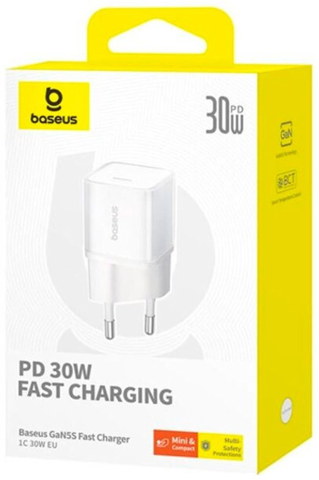Зарядное устройство Baseus GaN5S 1C 30W USB Type-C белый купить,NaN