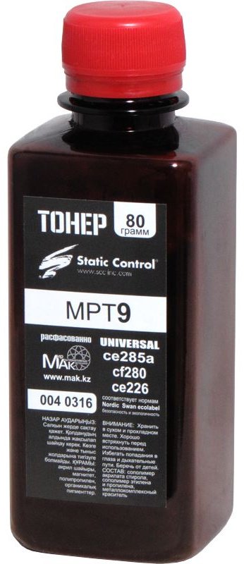 Тонер Static Control MPT9.80g (0040316) черный
