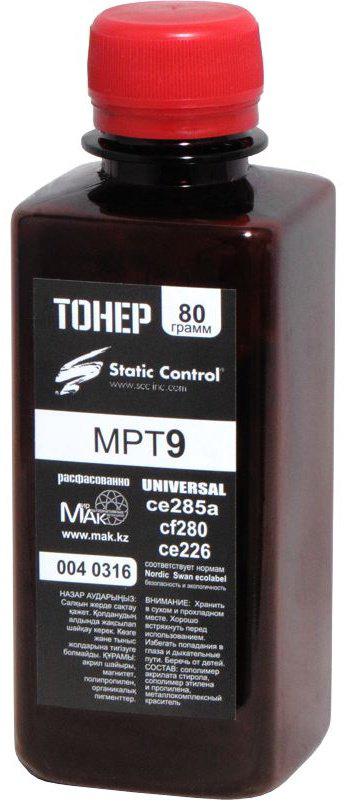 Тонер Static Control MPT9.80g (0040316) черный