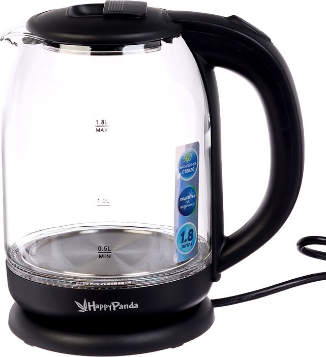 Электрочайник Happy Panda HP-2709SPBK черный, прозрачный