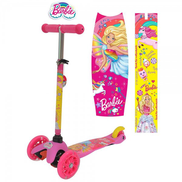 Самокат 3-х колесный Симбат Barbie 120мм розовый  купить,NaN