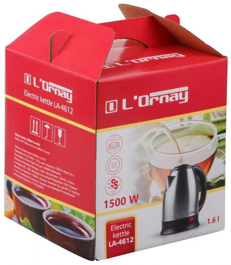Электрочайник LOrnay LA-4612 черный, серебристый купить,NaN