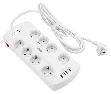 Сетевой фильтр 2E SP815M3USBWH 3 м