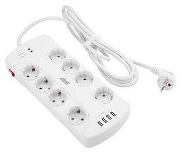 Сетевой фильтр 2E SP815M3USBWH 3 м